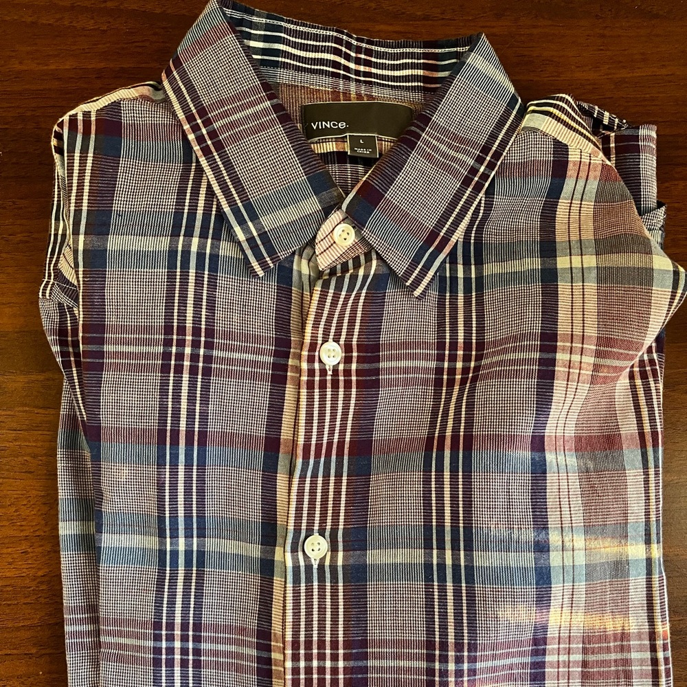 Vince Mens Plaid Dress Shirt Size Large